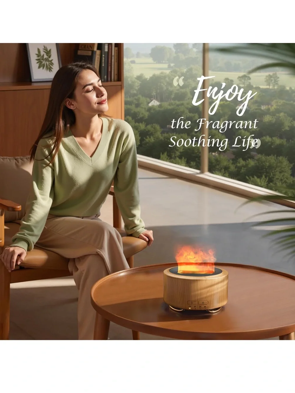 Essential oil Diffuser for home: 500ML aroma diffuser with fireplace flame light